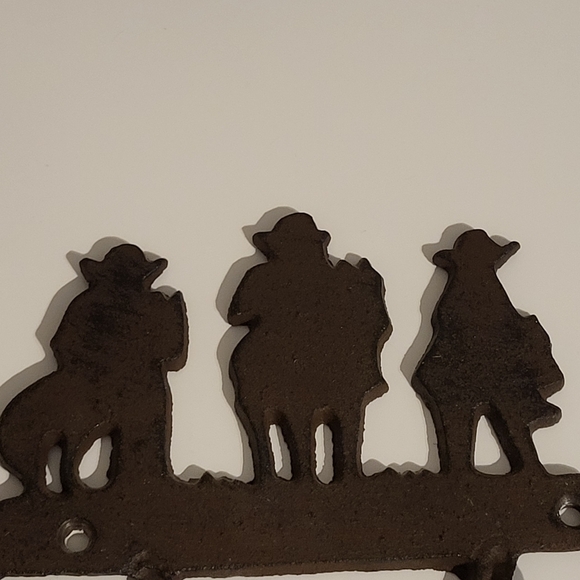 Brown Tone Cast Metal Cowboy Silhouette and Horseshoe Coat Rack Hooks - Picture 12 of 15